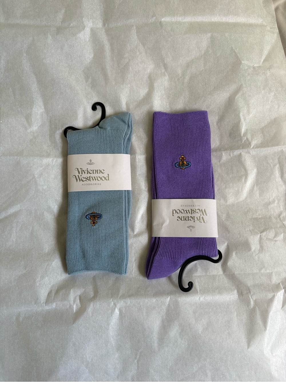 Vivienne Westwood Ribbed Crew Socks — Light Blue & Purple (2-Pack)